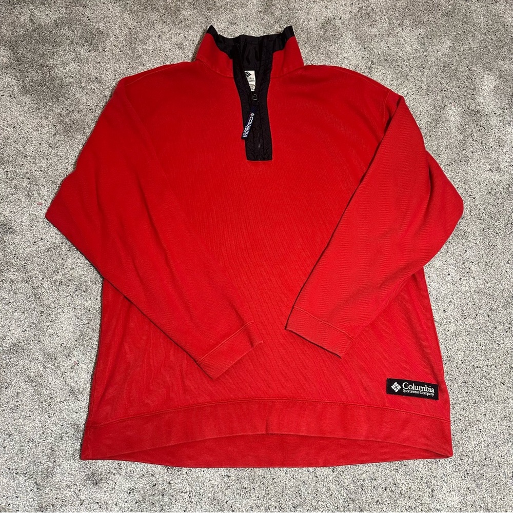 VINTAGE 90's Columbia Quarter Zip Cotton Pullover Sweatshirt - Mens Large